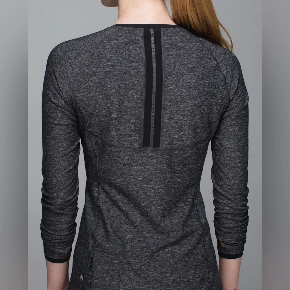 Lululemon Women’s Size 6 Pace Pusher Long Sleeve Top Heathered Black Mesh Luon